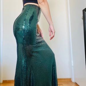 Green Mermaid Sequin Maxi Skirt